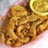 Breaded soy curl “chicken” strips