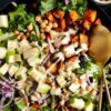 Sweet potato chick pea salad with apple, walnuts and dried cranberries